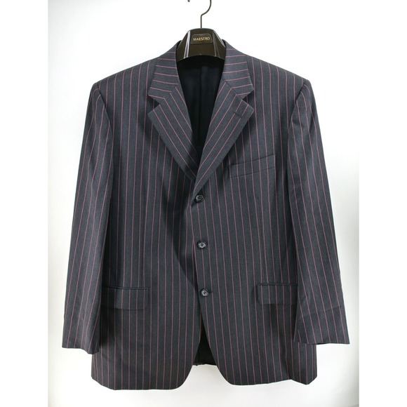 Canali Proposta Men's Blazer 54 R EU Sizing Black Red Pinstriped Wool Made Italy